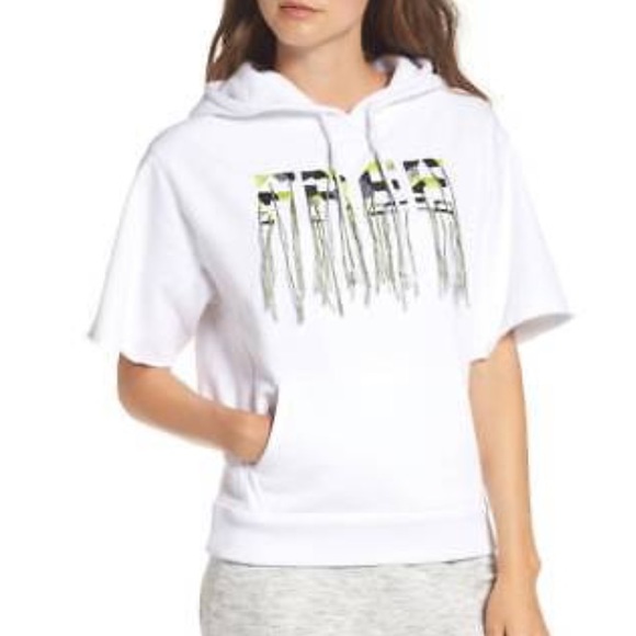 Free People White Short Sleeve Fringe Hoodie - Picture 4 of 5